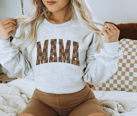 Brown Checkered Mama Crewneck